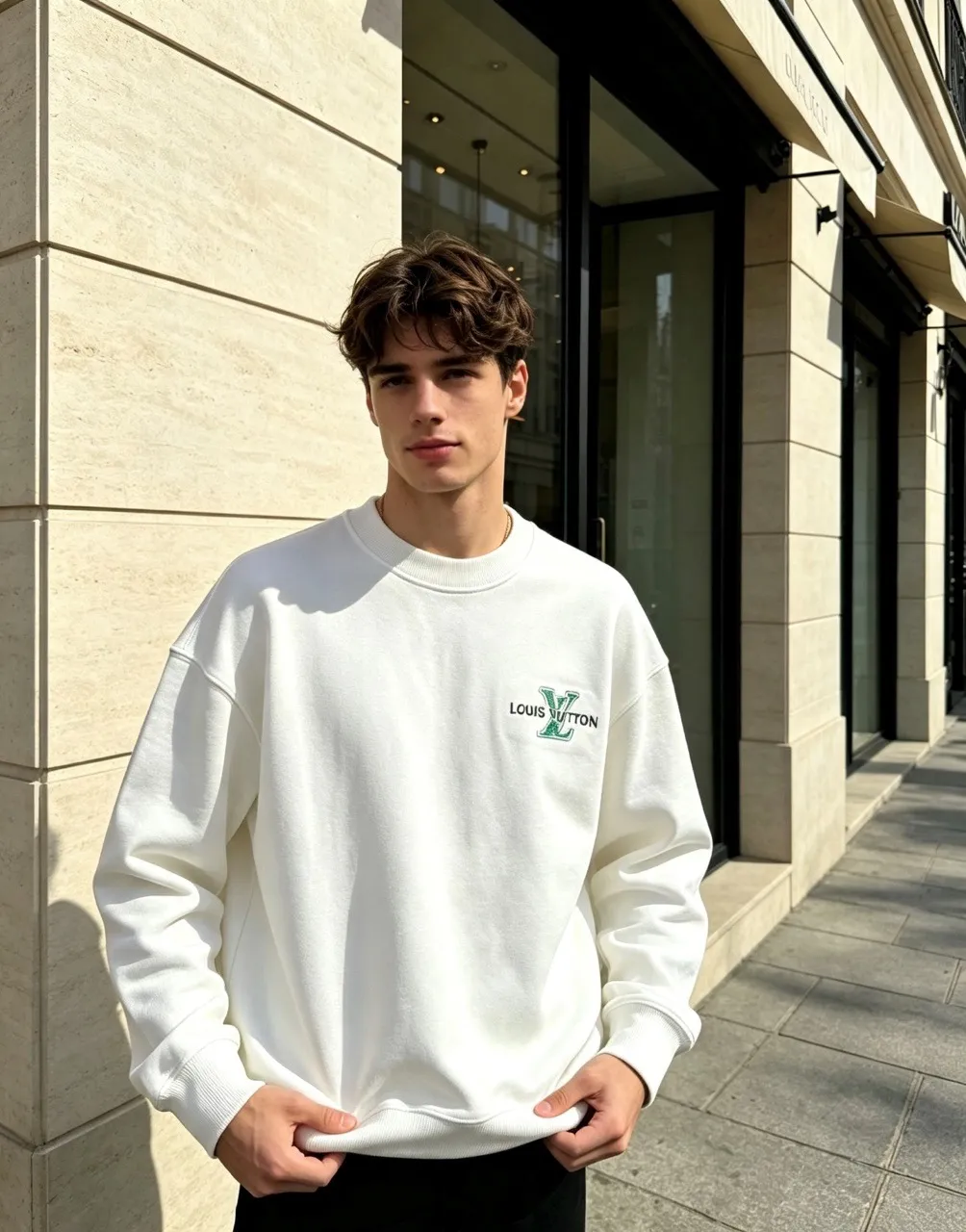 Louis Vuitton/Louis Vuitton presbyopic letter embroidered round neck sweatshirt